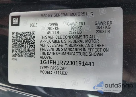 2018 Chevrolet Camaro 2Ss from USA, damaged, VIN 1G1FH1R72J0191441